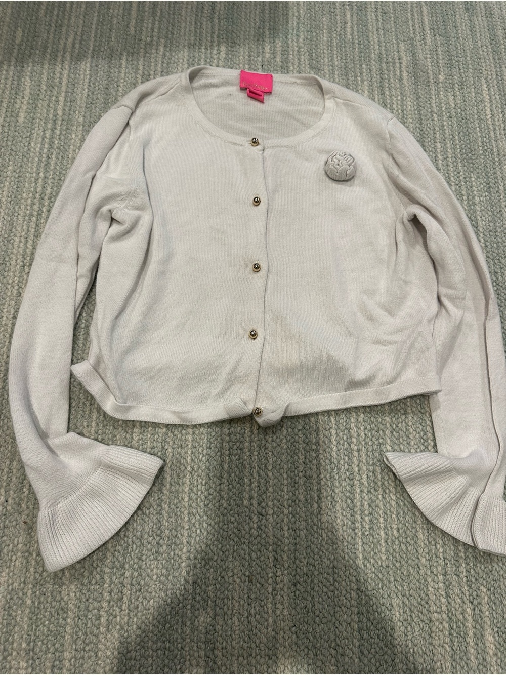 Lilly Pulitzer Cream Button-Front Cardigan with Rosette Pin